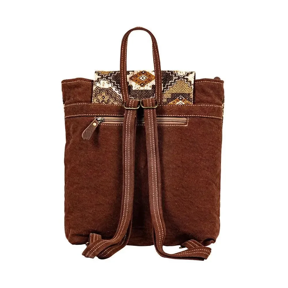 Myra Bag Handmade Ayita Backpack Upcycled Canvas & Cowhide Leather